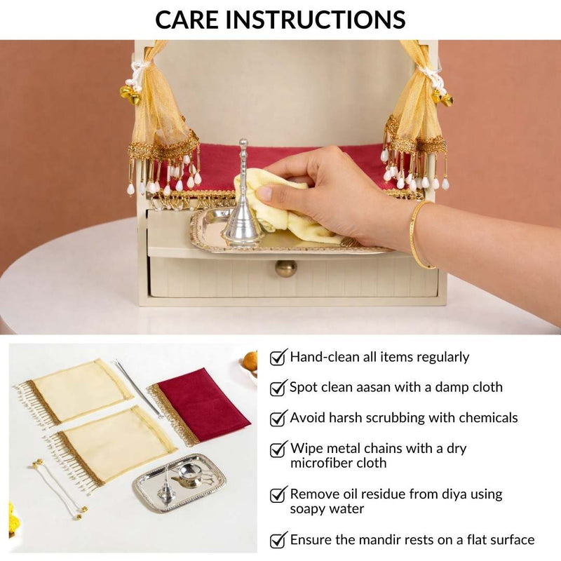 Mahima Pooja Mandir Small With Aasan Puja Thali And Curtain Set