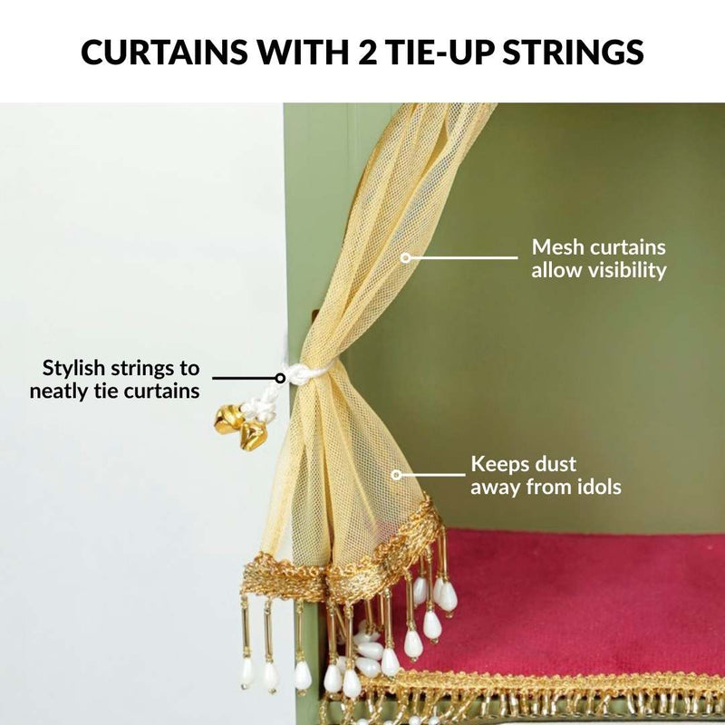 Mahima Wall Mountable Pooja Mandir Small With Aasan Thali And Curtain Set