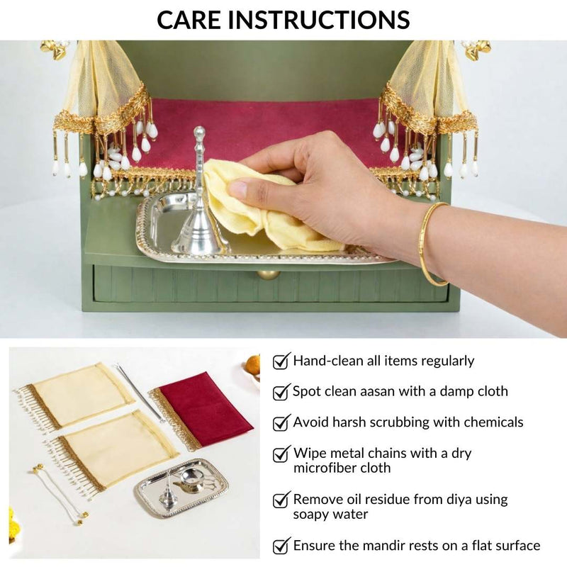Mahima Wall Mountable Pooja Mandir Small With Aasan Thali And Curtain Set