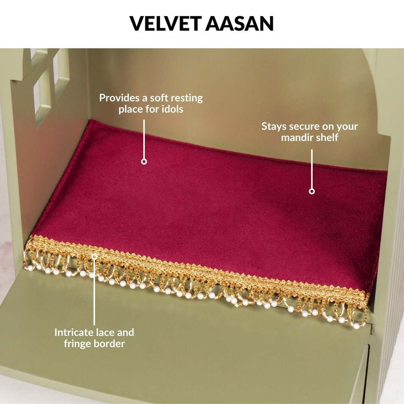 Mahima Wall Mountable Pooja Mandir Small With Aasan Thali And Curtain Set