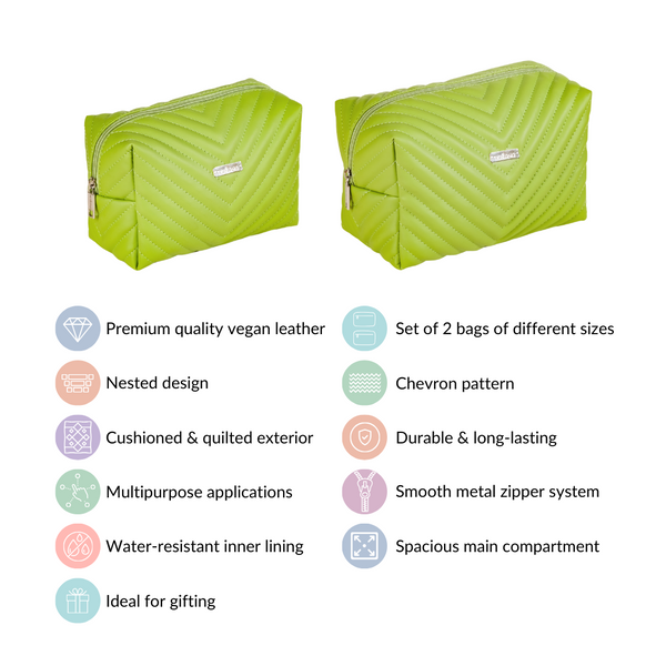 Quilted Vegan Leather Makeup Organizer Set Of 2 Green