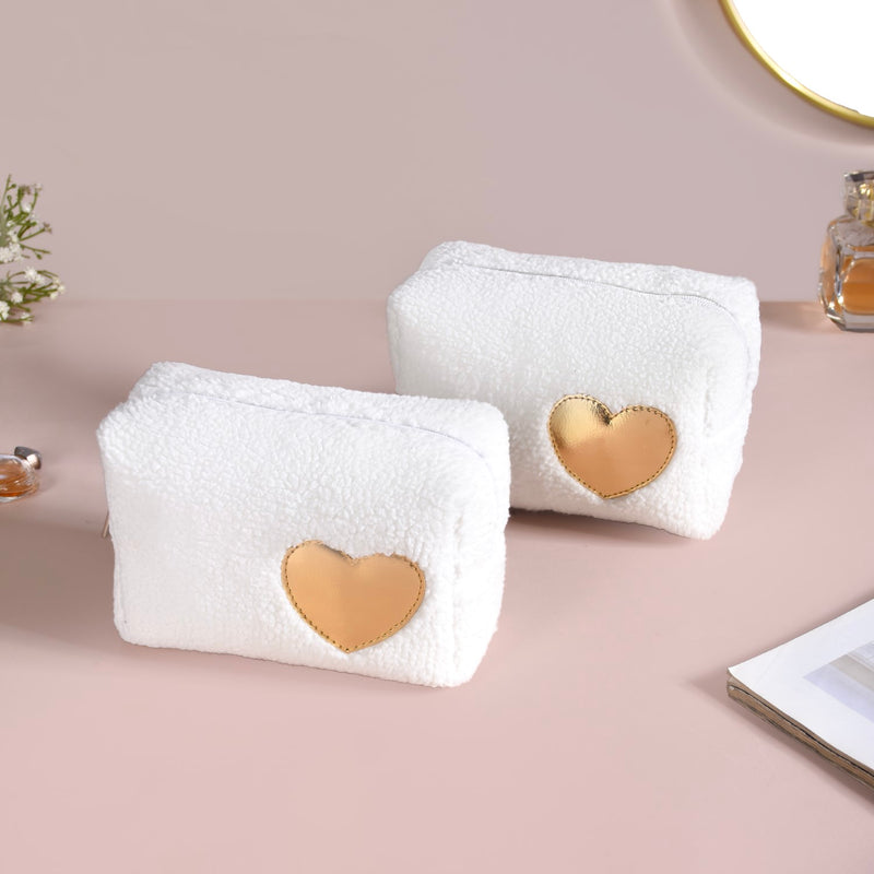 Heart Makeup Bag Set Of 2 White