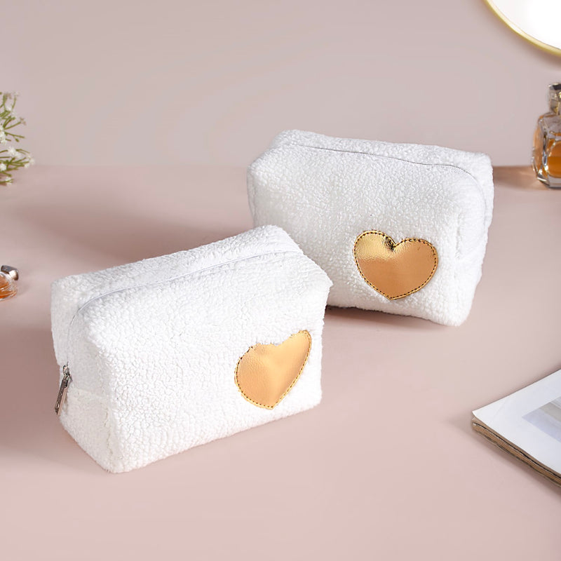 Heart Makeup Bag Set Of 2 White
