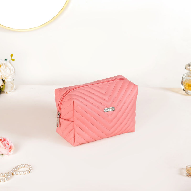 Peach Pink Vegan Leather Makeup Pouch Set Of 2