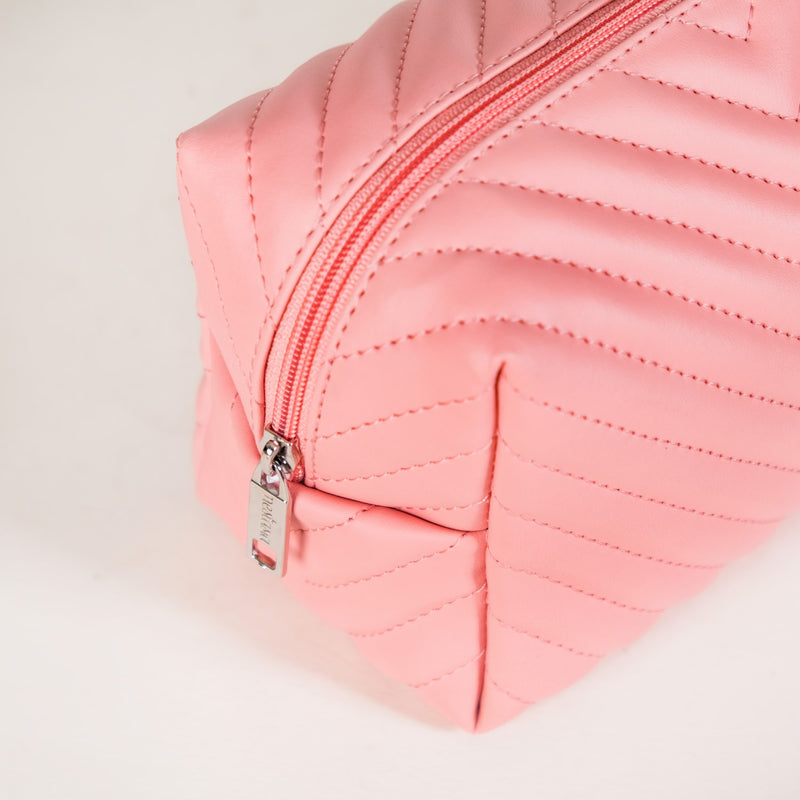 Peach Pink Vegan Leather Makeup Pouch Set Of 2