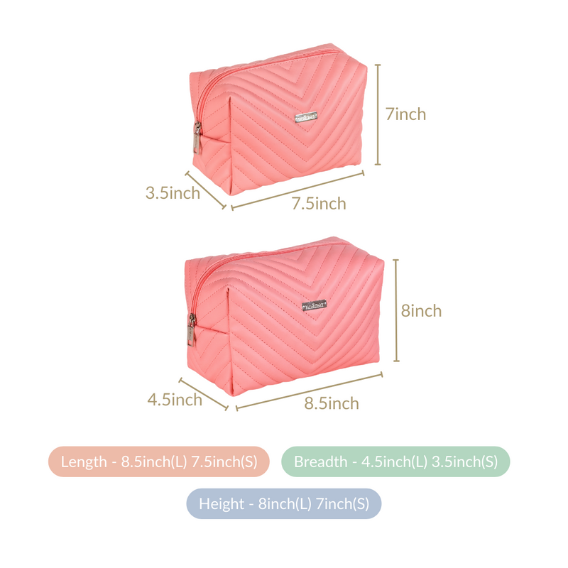 Peach Pink Vegan Leather Makeup Pouch Set Of 2