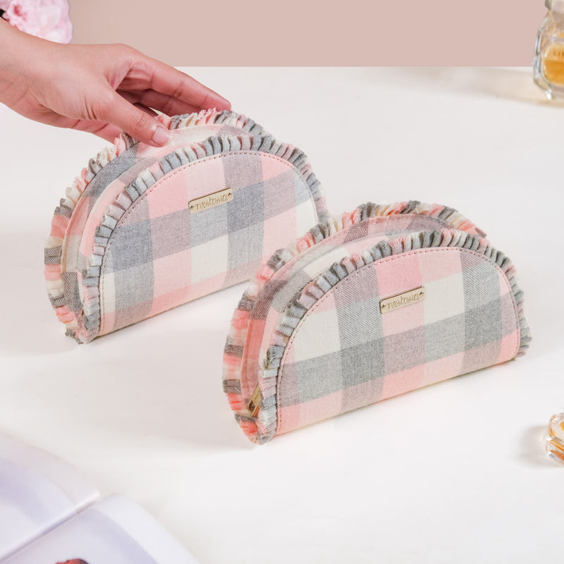 Chic Cotton Makeup Pouch Set Of 2 Pink