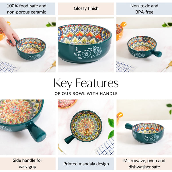 Mandala Melange Dish Bowl With Handle Green 600ml