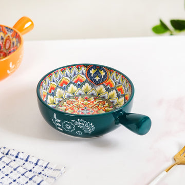 Mandala Melange Dish Bowl With Handle Green 600ml