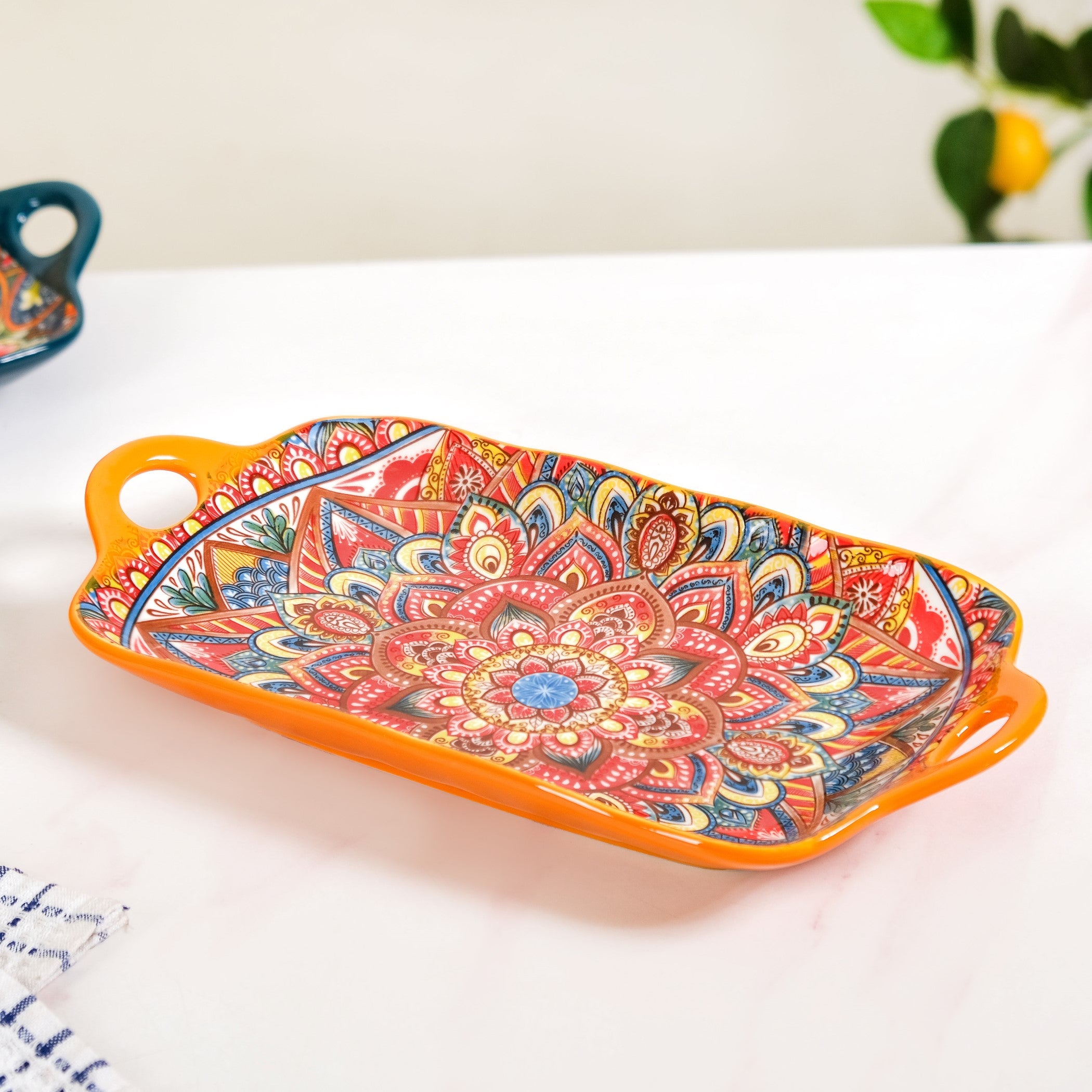 Mandala Melange Long Platter Dish Orange