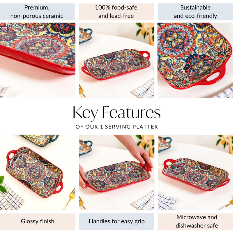 Mandala Melange Long Platter Dish Red