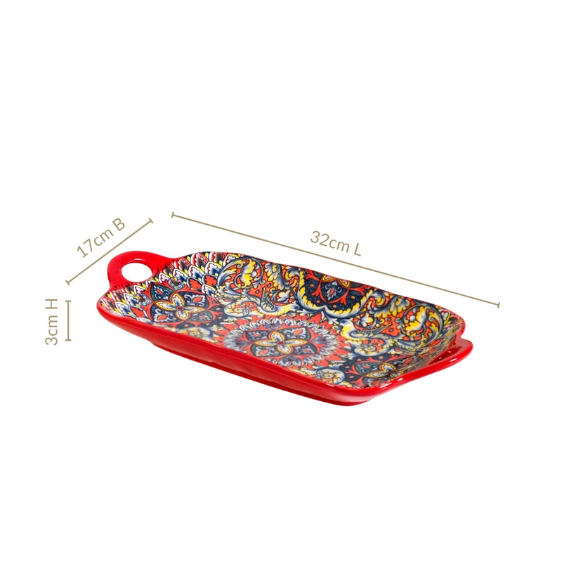 Mandala Melange Long Platter Dish Red