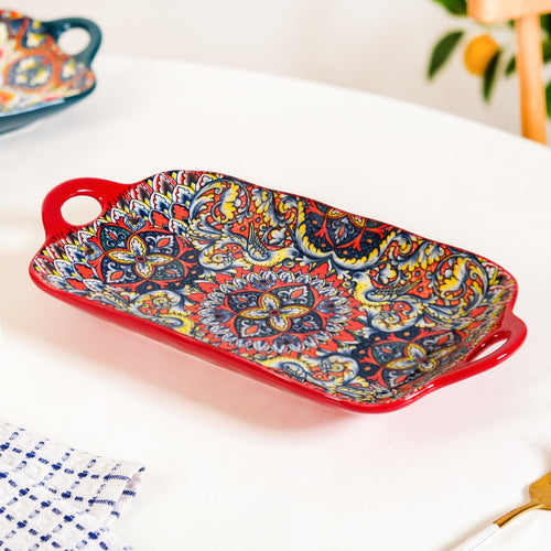 Mandala Melange Long Platter Dish Red