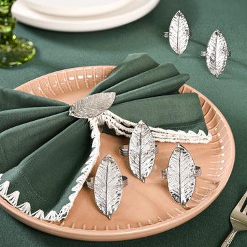 Mango Leaf Pure Brass Napkin Ring With Silver Polish Set Of 6