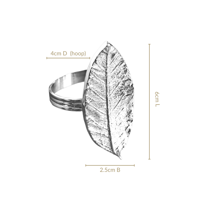Mango Leaf Pure Brass Napkin Ring With Silver Polish Set Of 6