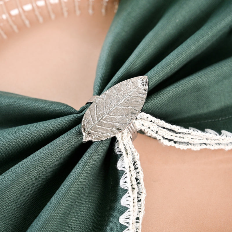 Mango Leaf Pure Brass Napkin Ring With Silver Polish Set Of 6