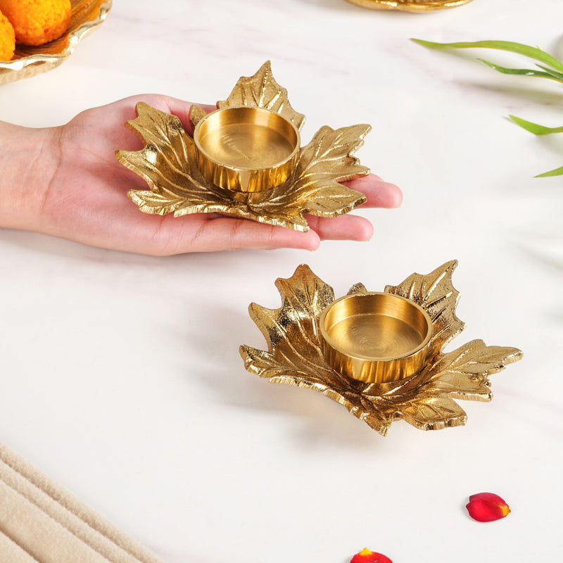 Maple Glow Aluminium Tealight Holder Set Of 2