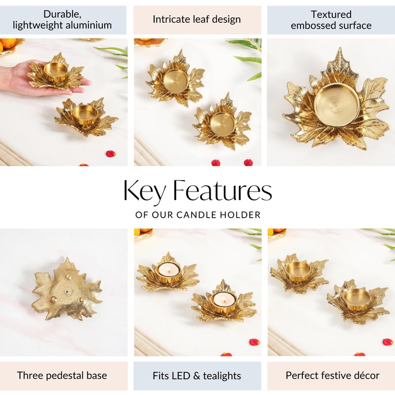 Maple Glow Aluminium Tealight Holder Set Of 2