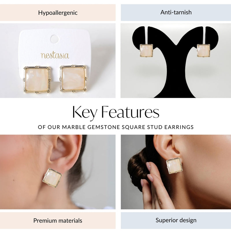 Marble Gemstone Square Stud Earrings
