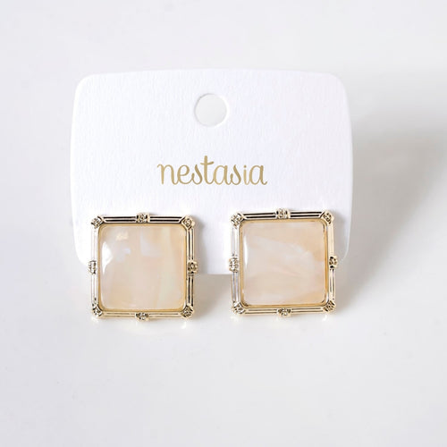 Marble Gemstone Square Stud Earrings