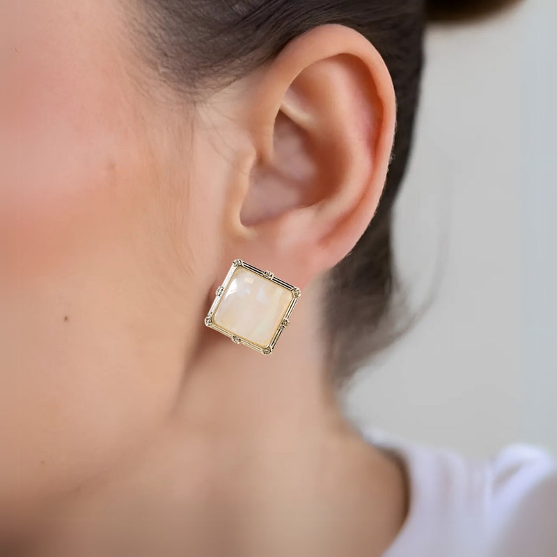 Marble Gemstone Square Stud Earrings