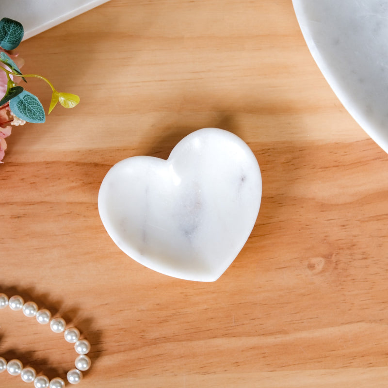 Heart Of Stone White Marble Trinket Dish 4 Inch