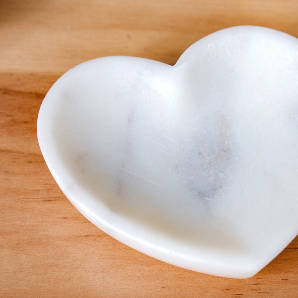 Heart Of Stone White Marble Trinket Dish 4 Inch