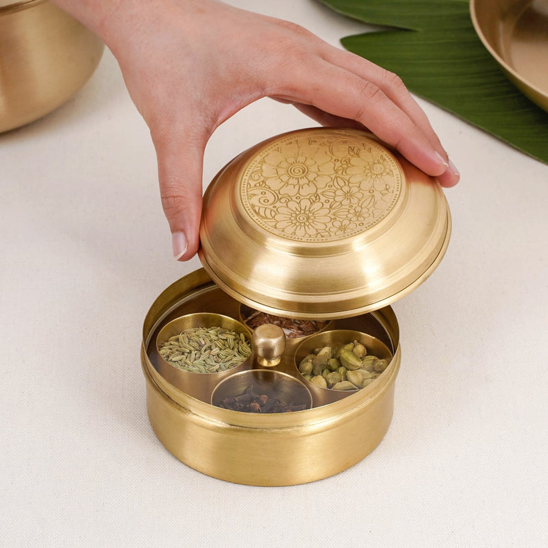Marigold Memory Pure Brass Mukhwas Box