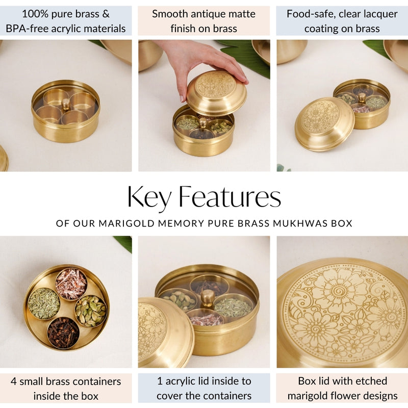 Marigold Memory Pure Brass Mukhwas Box