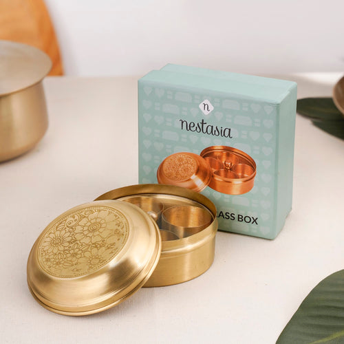 Marigold Memory Pure Brass Mukhwas Box