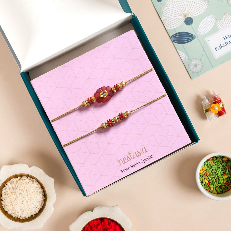 Maroon Bloom Rakhi Set Of 4 With Box And Card