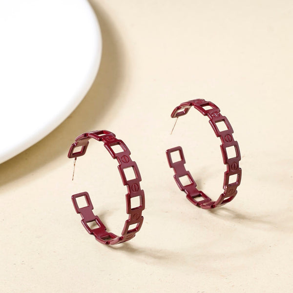 Maroon Chain Link Design Hoops