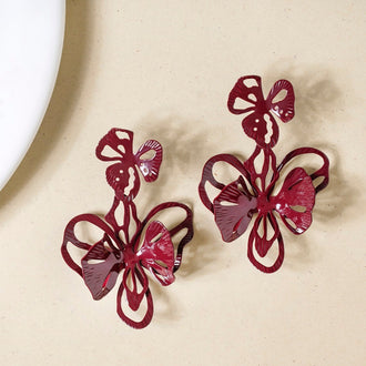 Maroon Floral Abstract Danglers