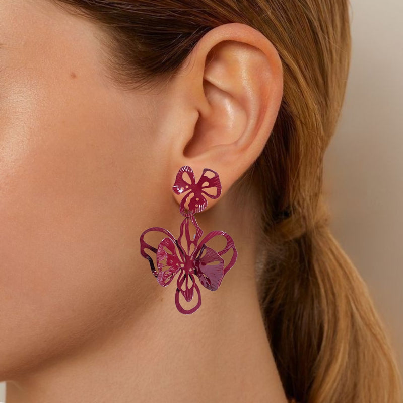 Maroon Floral Abstract Danglers