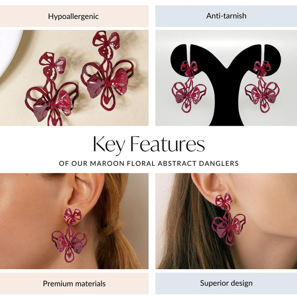 Maroon Floral Abstract Danglers