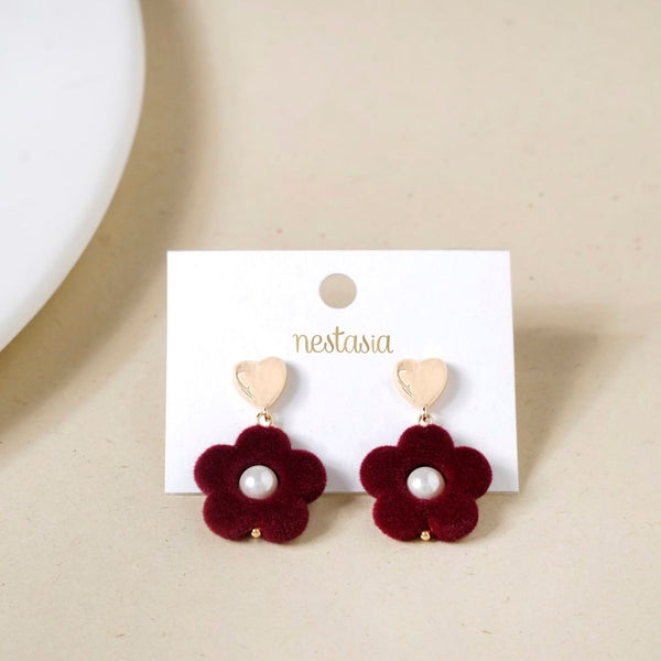 Maroon Flower Pearl Danglers