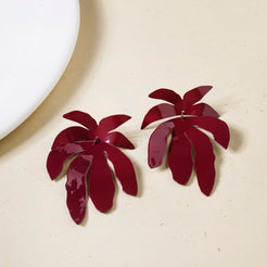 Maroon Palm Leaves Abstract Danglers