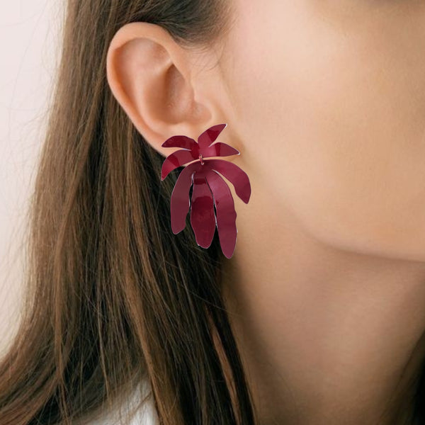 Maroon Palm Leaves Abstract Danglers