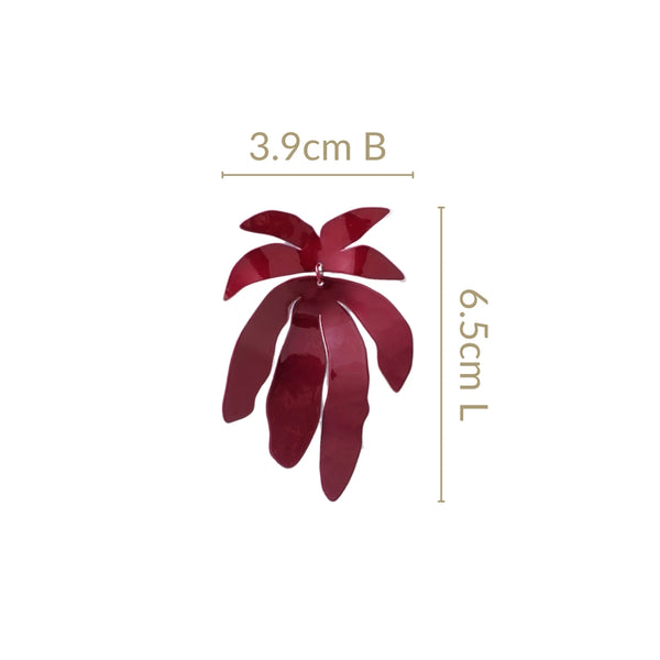 Maroon Palm Leaves Abstract Danglers