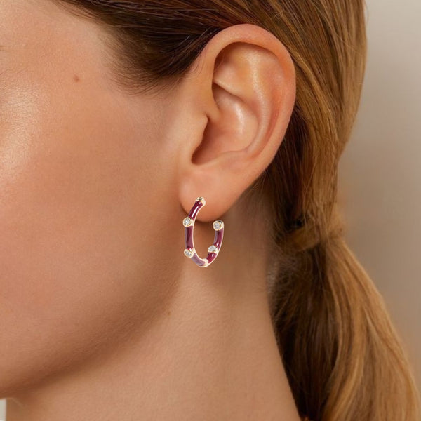 Maroon Studded Hoops