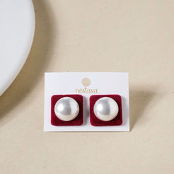 Maroon Velvet Pearl Square Studs