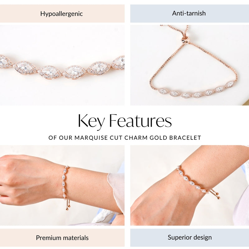 Marquise Cut Charm Rose Gold Bracelet