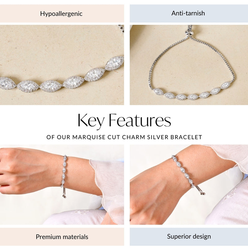 Marquise Cut Charm Silver Bracelet