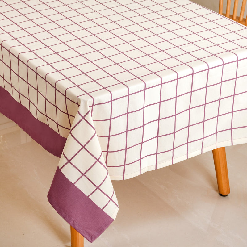 Mauve Grid Cotton 8 Seater Water Resistant Tablecloth 274x152cm