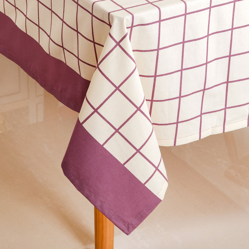Mauve Grid Cotton 8 Seater Water Resistant Tablecloth 274x152cm