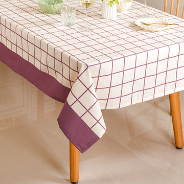 Mauve Grid 6 Seater Pure Cotton Tablecloth 203x152cm