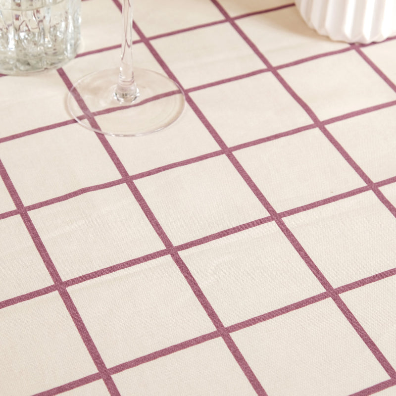 Mauve Grid 6 Seater Pure Cotton Tablecloth 203x152cm