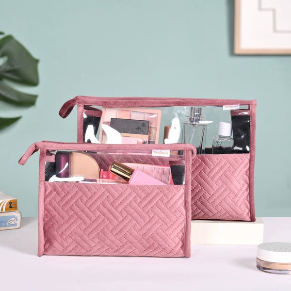 Quilted Travel Organisers Set Of 2 Old Rose Pink