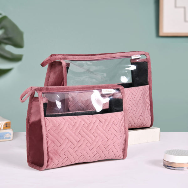 Mauve Taupe Quilted Travel Organisers Set Of 2