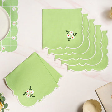 Pistachio Green Cotton Embroidered Table Napkin Set Of 6